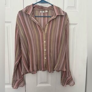 Cato Pink and Tan Striped Button Down Shirt